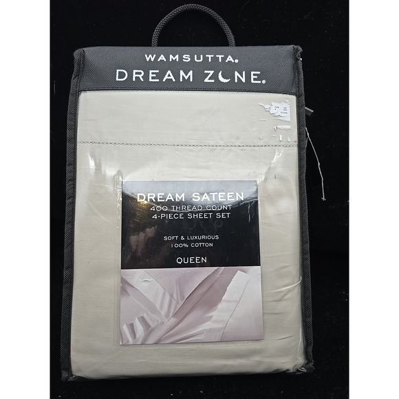 New Wamsutta Dream Zone Sateen Beige‎ 400 TC 4 Piece Cotton Queen Sheet Set